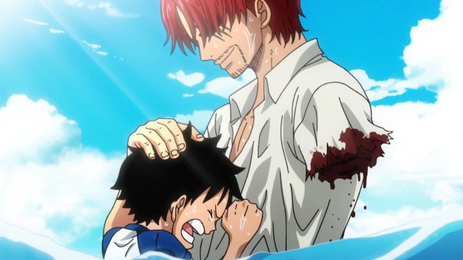 Shanks saves Luffy as seen in the One Piece anime (Image via Toei Animation)
